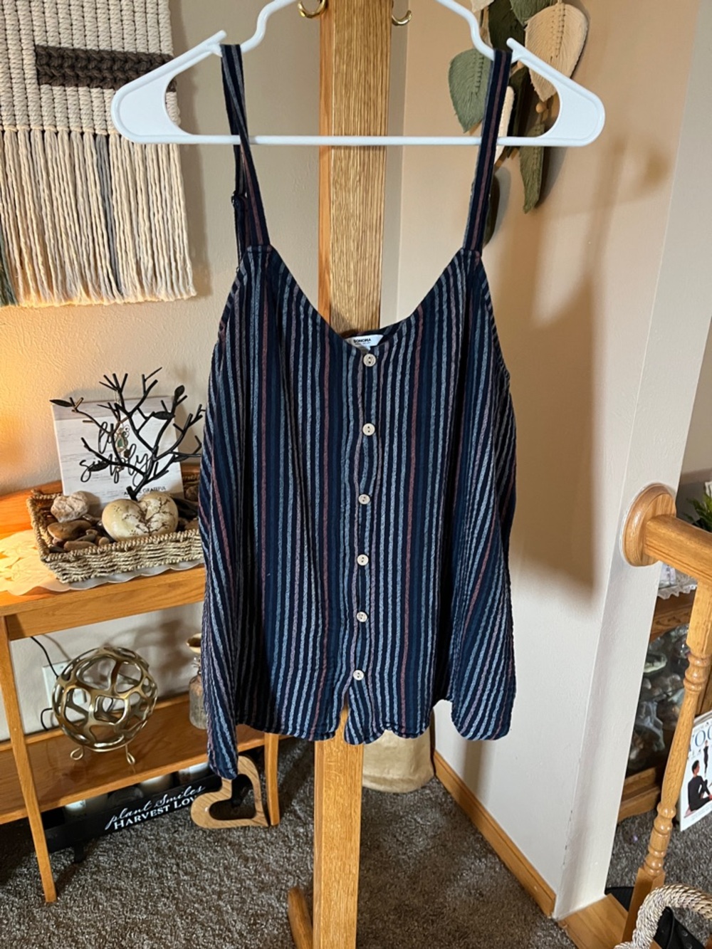 Sonoma Navy Top with Subtle Multi-Color Neck Trim
